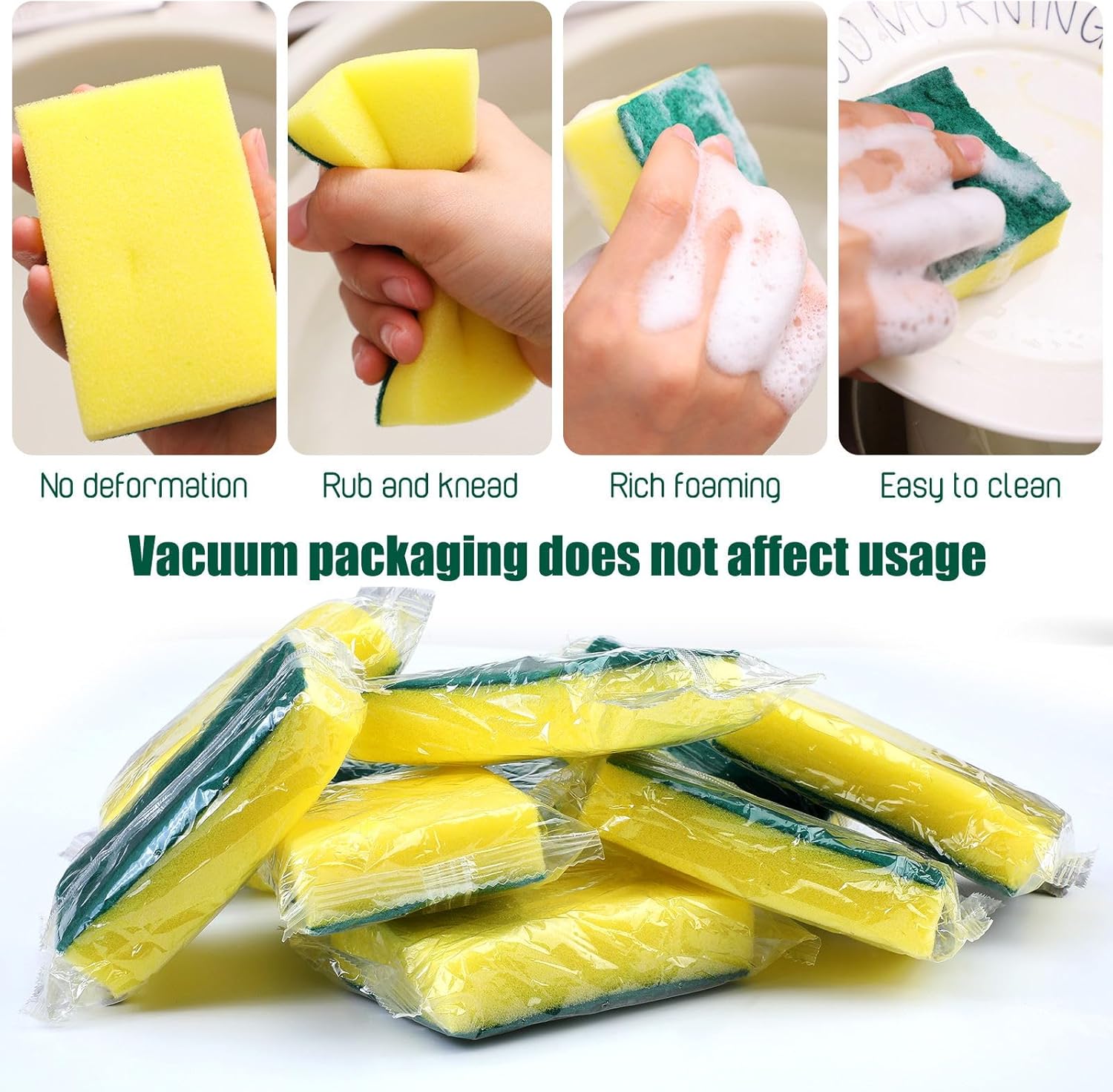 Maxcheck 240 Pcs Individually Wrapped Sponge Dishwashing Sponge Bulk Non Scratch Scouring Pad Kitchen Scrub Sponges for Household Cleaning Rental Dishes Hotel Apartment Car (Yellow, Green)