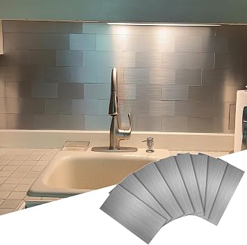 Yipscazo Peel and Stick backsplash 3 x 6 Inches 3D PVC Composite Wall Tile Stick on Backsplash Tile for Kitchen, BathroomMetal, 160 Pieces, About 20 Square Feet