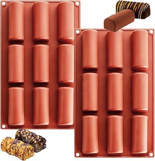 YXHZVON 2pcs Cake Mold 9 Cavities Silicone Cake Mold Long Striped Baking Pan for Cylinder Foam Dessert (Red)