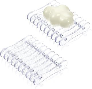 CHENGU 2-Pack Clear Self-Draining Plastic Soap Trays - Soap Saver Dishes for Bathroom, Kitchen, Shower, Countertop (3.8x2.9x0.7in)