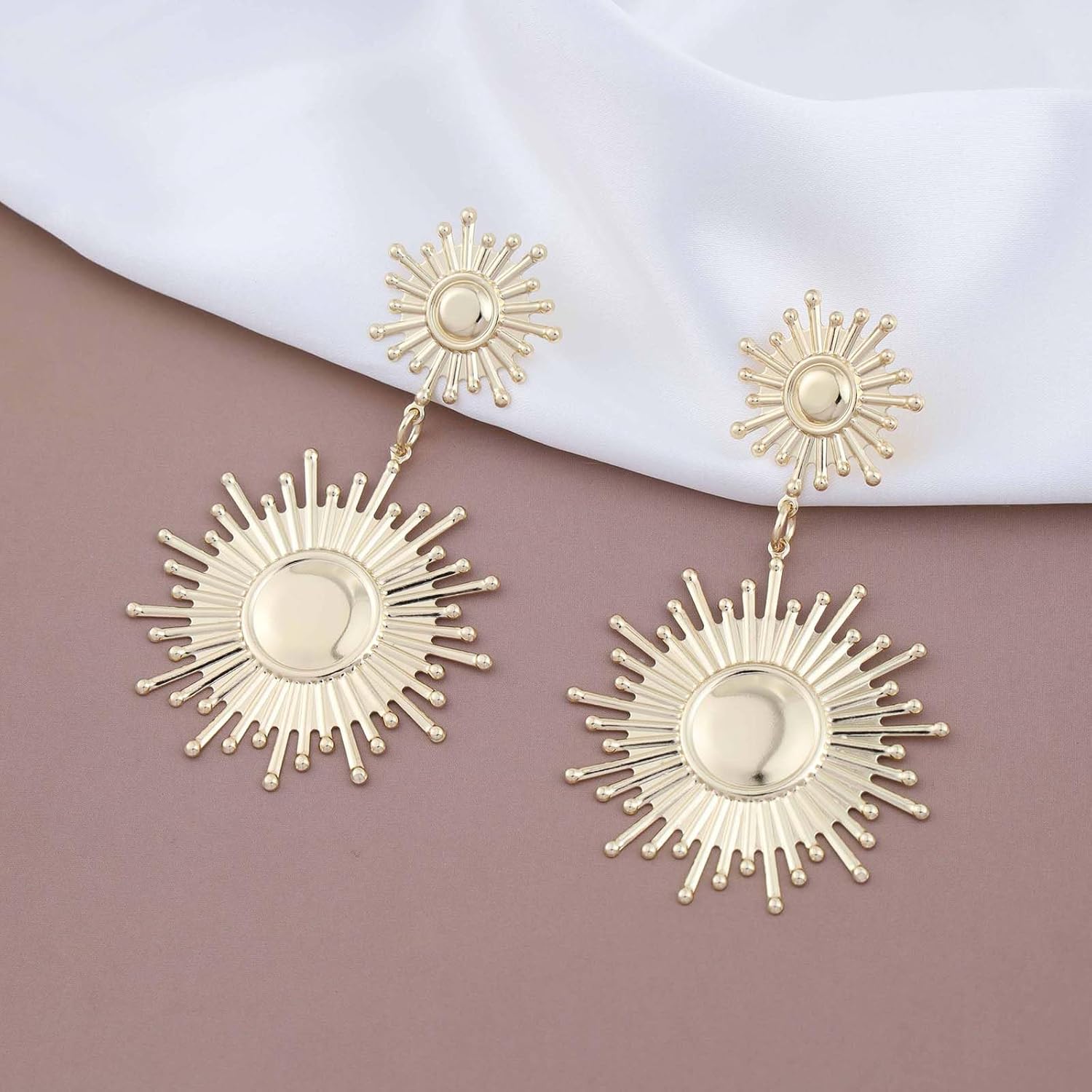 Boho Large Sunburst Earrings Gold Sunburst Dangle Earrings Long Sun Ray Drop Earrings Metal Sun Stud Earrings Statement Sun Earrings Exaggerated Sunshine Earrings - Image 3