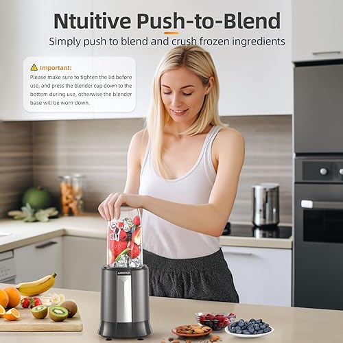 Miniatura 3 de Licuadora de batidos, licuadora personal de 1300 W para batidos, batidos y extracciones de nutrientes con 2 botellas portátiles sin BPA de 27 onzas