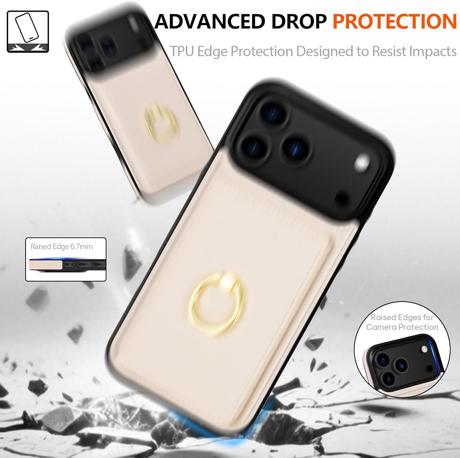 LOHASIC for iPhone 17 Pro Case Wallet with Card Holder, 360° Rotation Ring, RFID Blocking, 5 Card Slots, PU Leather 6.3" Cover for Apple 17 Pro Men Women, Ivory White