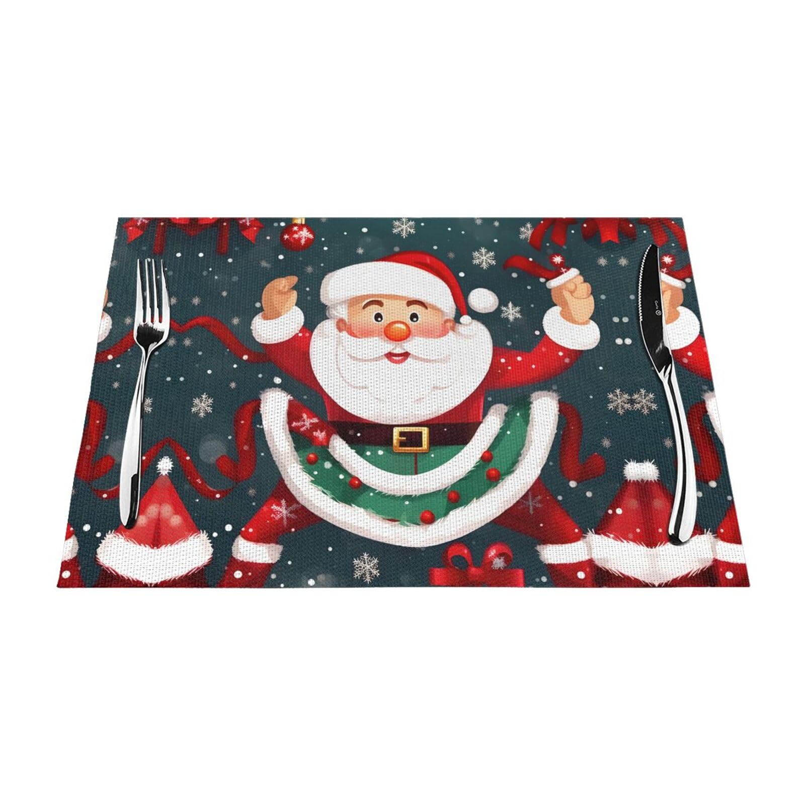 Placemats Set of 6,Table Mats Washable Placemat Decoration, Merry Christmas Santa Claus Print