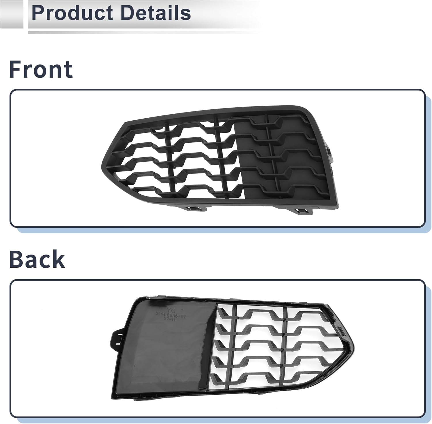 Front Left Fog Light Grill for BMW 2 Series F22 2012-2017 Front Lower Bumper Fog Light Cover Inserts No.51118056797 ABS 1pc - Image 5