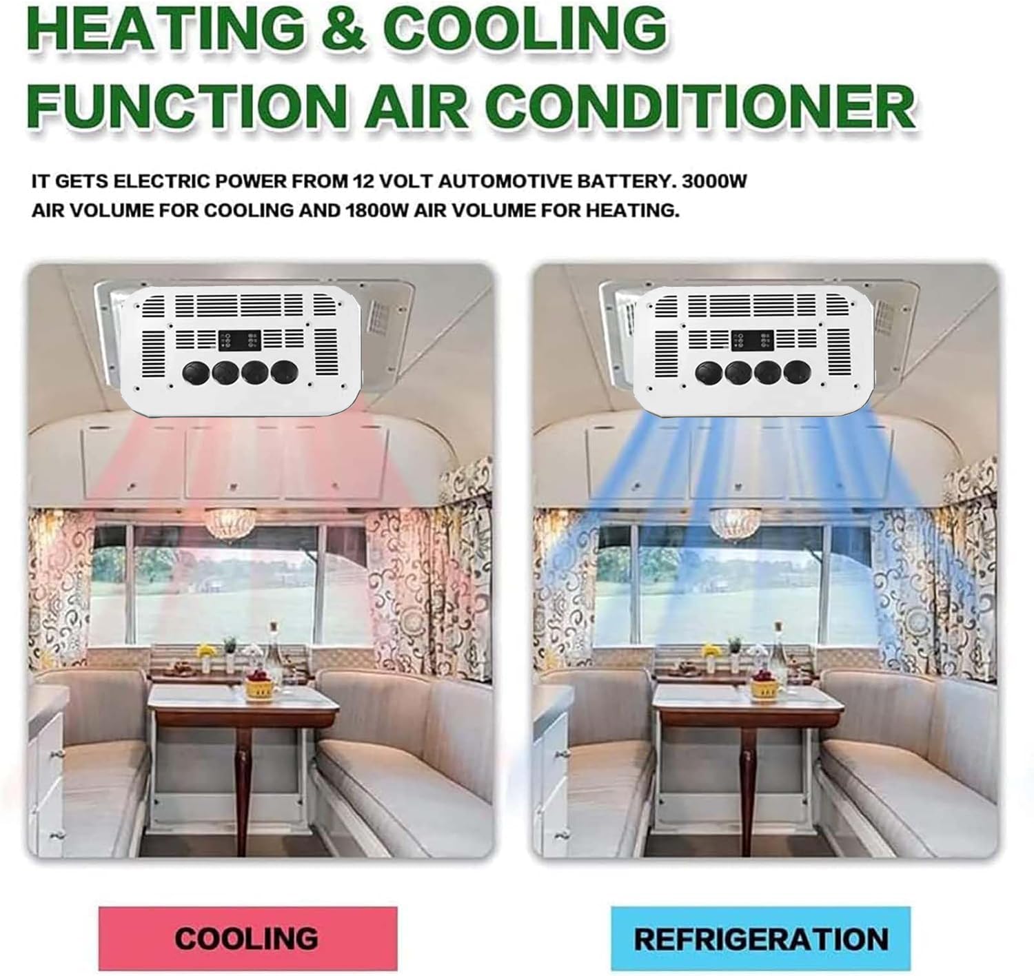 Autocaravana Aire Acondicionado 12V, Aire Acondicionado Caravana, Viento Frio/Refrigeración Y Calefacción Dos Estilos, Para Caravana, Camionetas, Autocaravanas, Camiones,Caliente y frío en uno