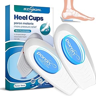 Poron Heel Pads for Shoes, Sports Traction Shock Absorbing Gel Heel Cups, 2 Pack for Achilles Tendonitis, Plantar Fasciitis, Heel Spurs & Heel Pain Relief for Men/Women (L, 5mm Thick)