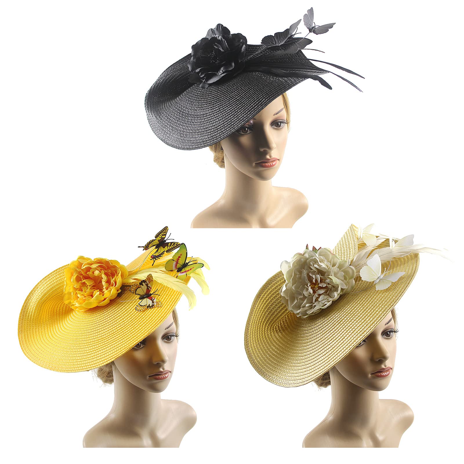 WBANGIAO Tea-Fascinator Derby Hat for Wedding Wide Brim  display picture 1