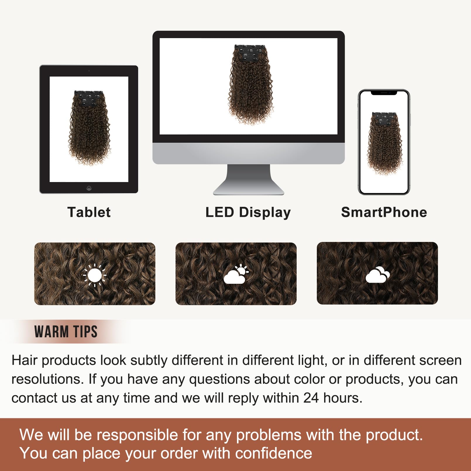 FLUFYMOOZ hair extensions Clip-in-Haarverlängerungen, 4-teilig, 100% reine Proteinseide, Haarverlängerungen, lang, weich, natürlich, 50 cm, lockige Haarverlängerung (Dunkelmandelbraun mit Kupfer)