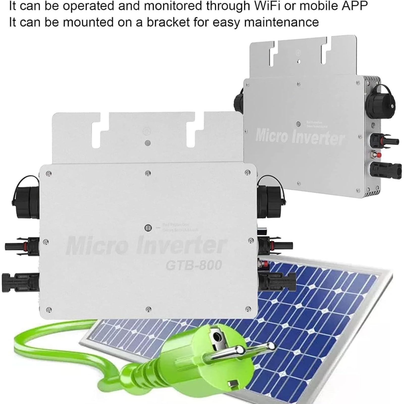 Inversor de red de 800 W, micro inversor impermeable, inversor de red solar, control WiFi, inversor CC a CA 120, 230 V, identificación automática IP65, resistente al agua