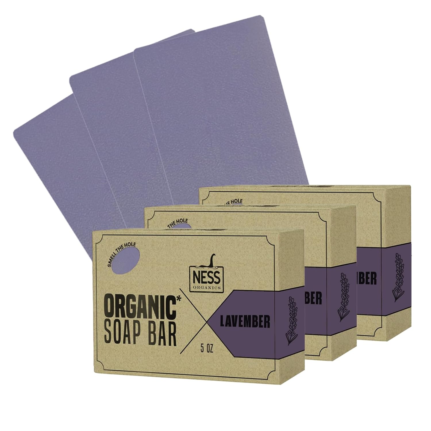 Ness Mens Soap Bar - Lavember Scent - Natural Soap - Lavender & Amber - Mens Soap - Organic Ingredients & Essential Oils - Moisturizing Bar Soap - Handmade In USA, Cruelty Free, Vegan - 3 Pack