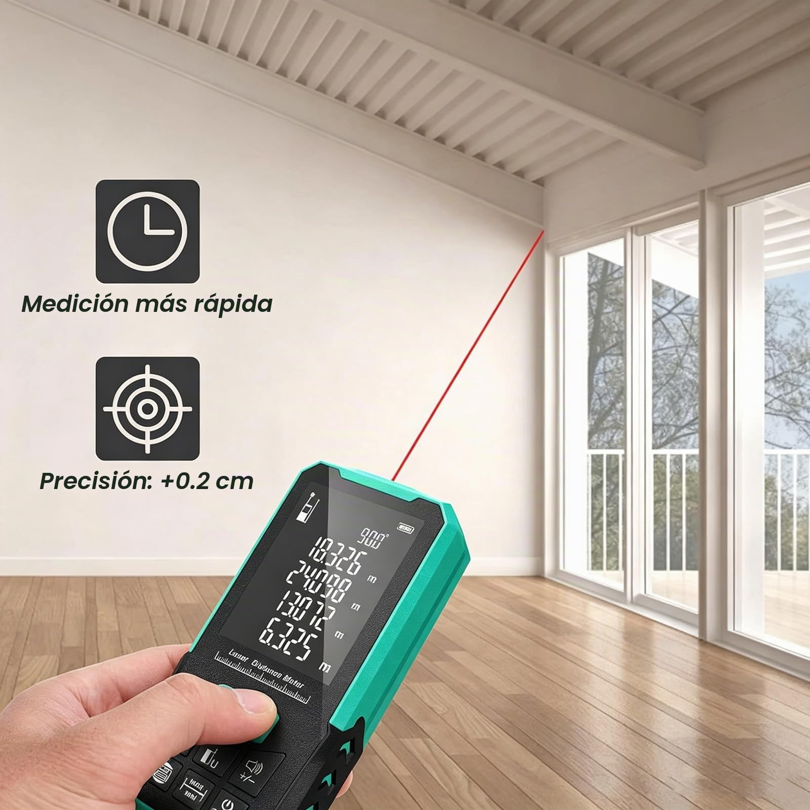 Medidor Láser de Distancia de 200M, 0,05-200M (656ft) Telémetro Láser de con Pantalla de 2,4", Medidor Digital de Ángulos Múltiples Y Medidor de Área Y Volumen, para Construcción Y Renovaciones