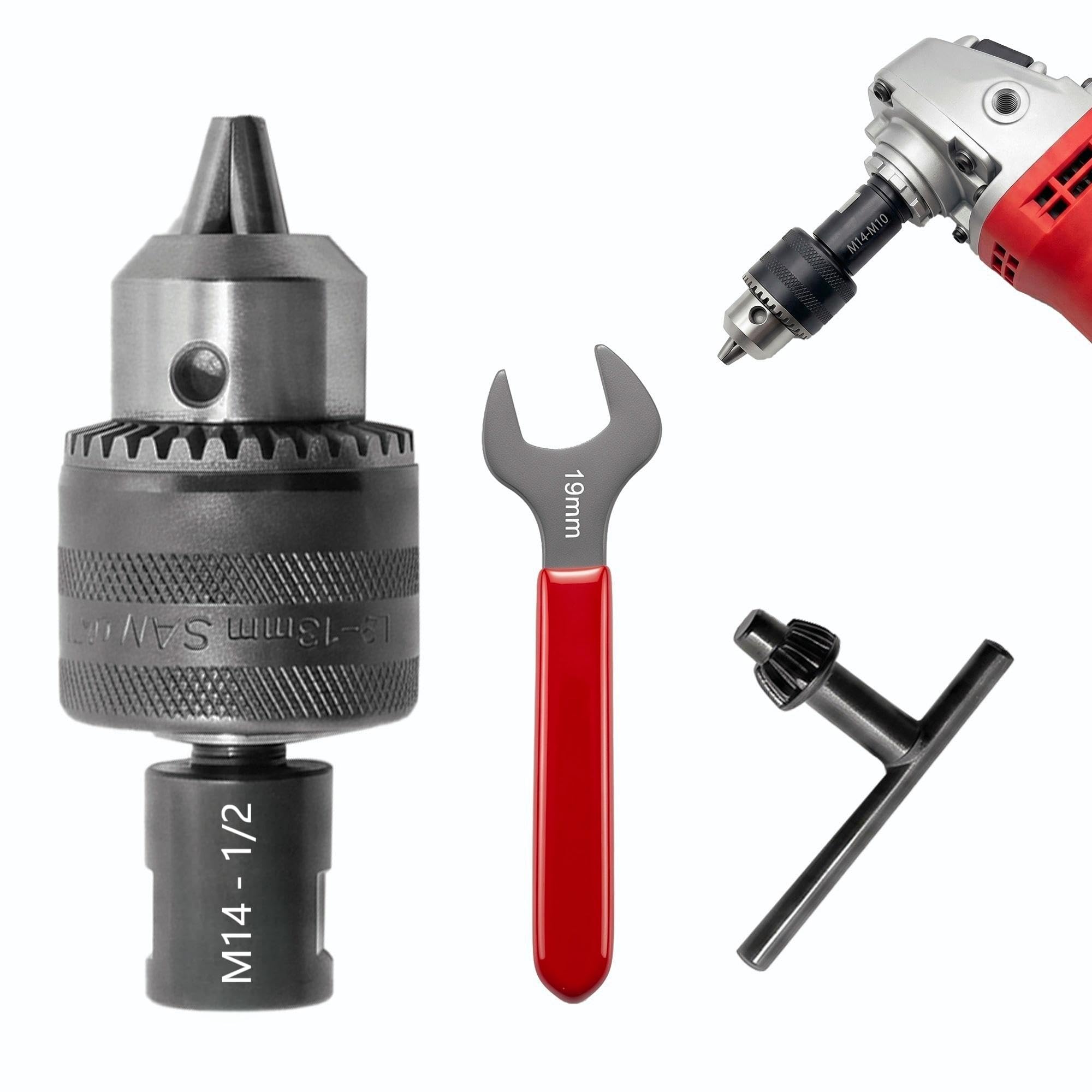 Kofdvdz M14 Thread Angle Grinder Keyed Metal Drill Chuck, 1/16"-1/2" Clamping Range, Heavy Duty Drill Chuck Adapter for Drilling, Grinding, Polishing, Rust Removal, Woodworking & Metalworking