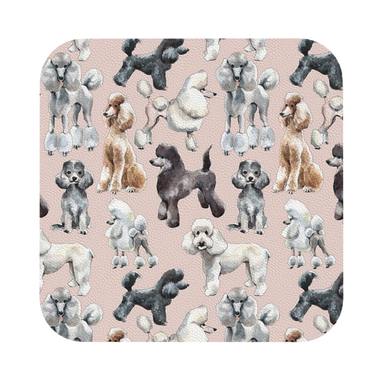 Poodles Dogs PU Leather Coasters Set of 6 Square Drink Coasters