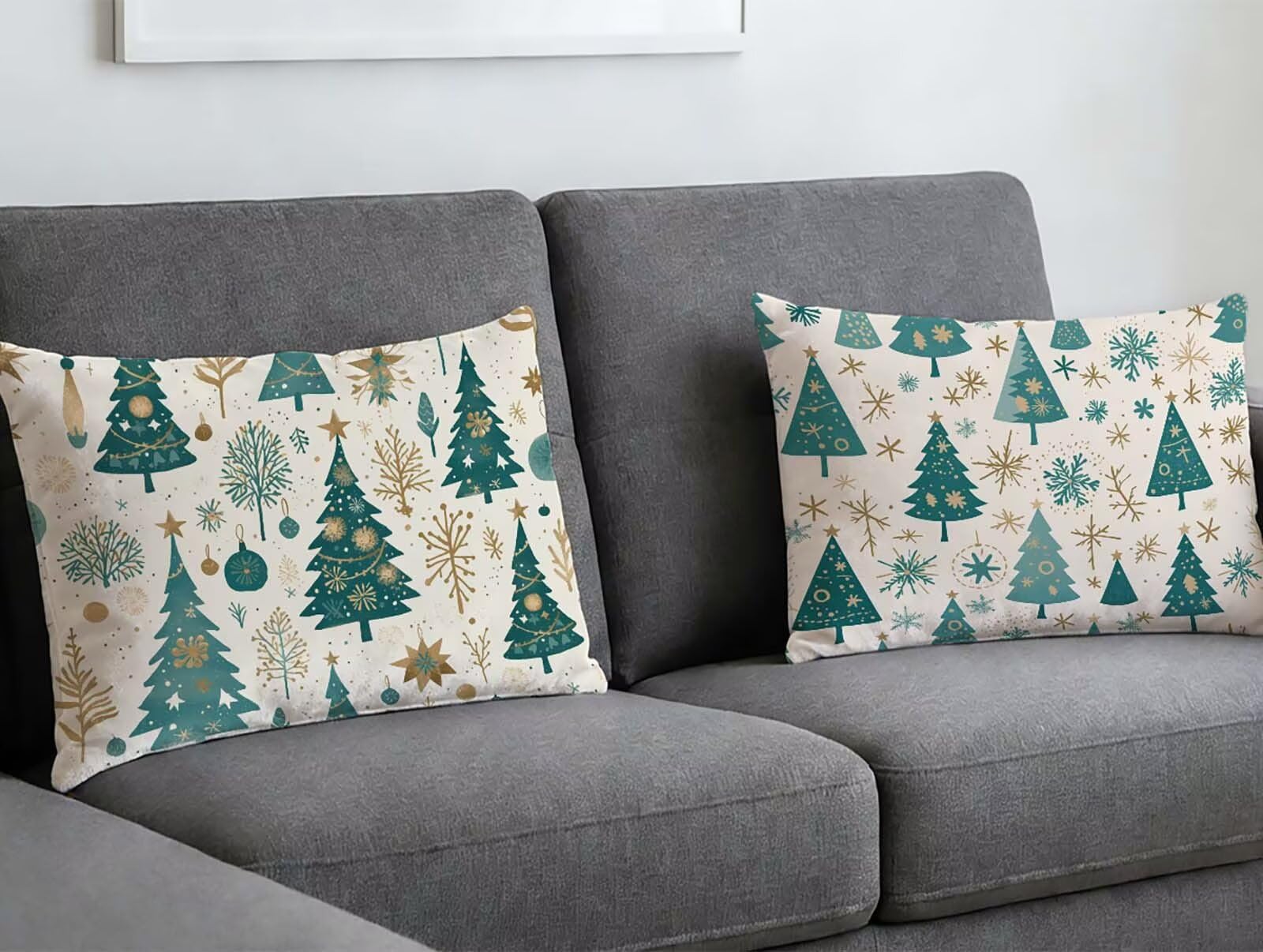 Fundas de cojín rectangular 40x60 en terciopelo turquesa con estampado de árbol