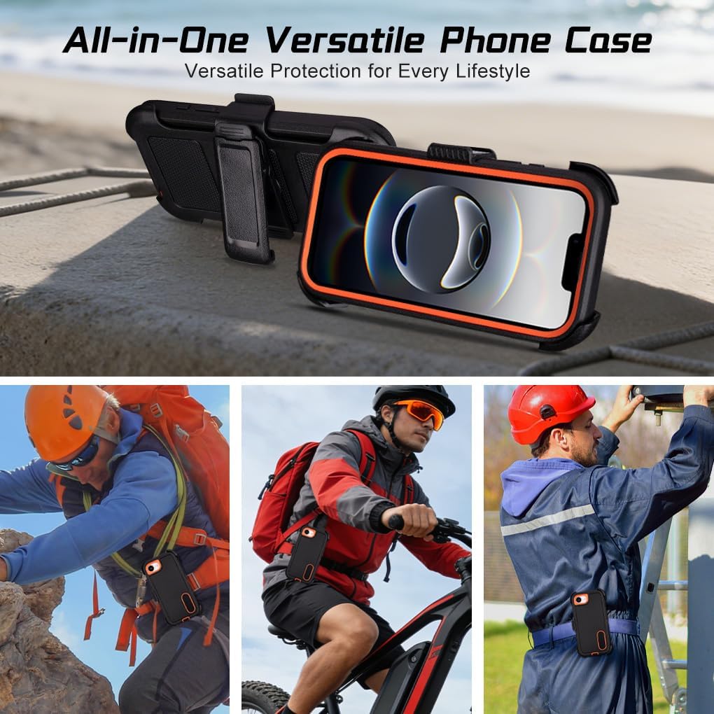 for Phone Case iPhone 17e Case with Belt Clip Holster Outdoor Black Orange | Heavy Duty Rugged Protective Phone Case, Dual Layer Shockproof Cover thumbnail