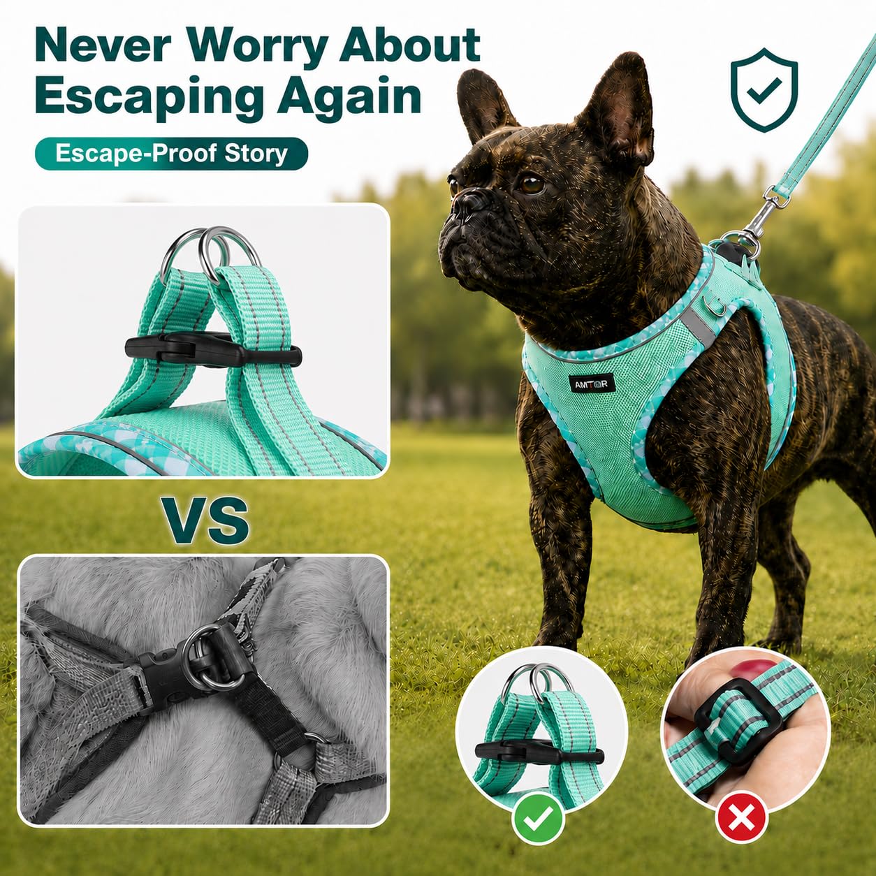 AMTOR Arnés para perros con correa de juego, arnés reflectante ajustable para cachorros con chaleco acolchado para perros y gatos extragrandes/pequeños, medianos y grandes (verde)