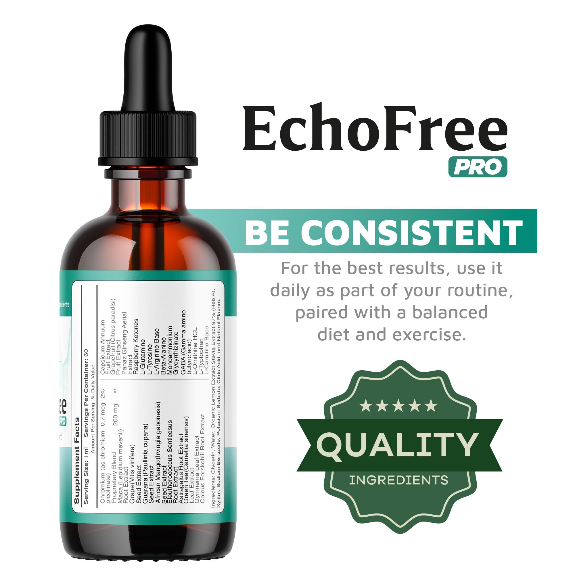 (paquete de 2) Echo Free Drops: Natural Support, suplemento EchoFree Pro Ear Health Support, gotas líquidas, EchoFree Pro Healthy Ear Vitamin Premium, EchoFree Advanced Formula Reviews, 2 frascos para 2 meses