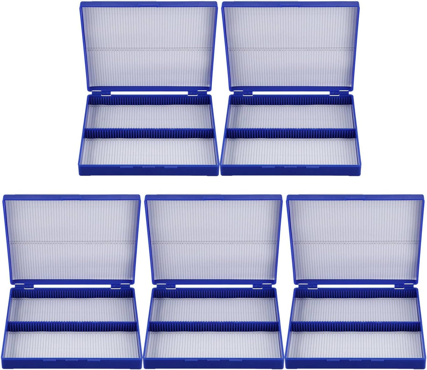 5X Royal Blue Plastic Rectangle Hold 100 Microslide Slide Microscope Box
