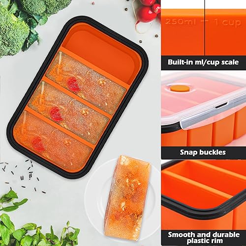 Miniatura 3 de Webake Bandeja de silicona para congelador con tapa, contenedor de almacenamiento de alimentos, 1 taza, bandeja de cubitos de hielo para preparación