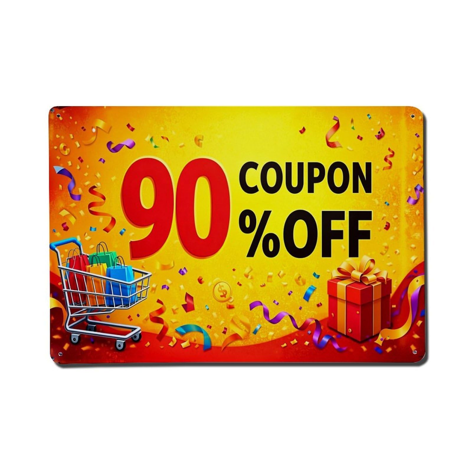 Jdfenggu Vintage Ninety Percent Off Coupon_1 Retro Metal Tin Sign, Metal Poster For Bar, Home, Man Cave, Kitchen, Laundry Room Art Decor 8X12 Inch