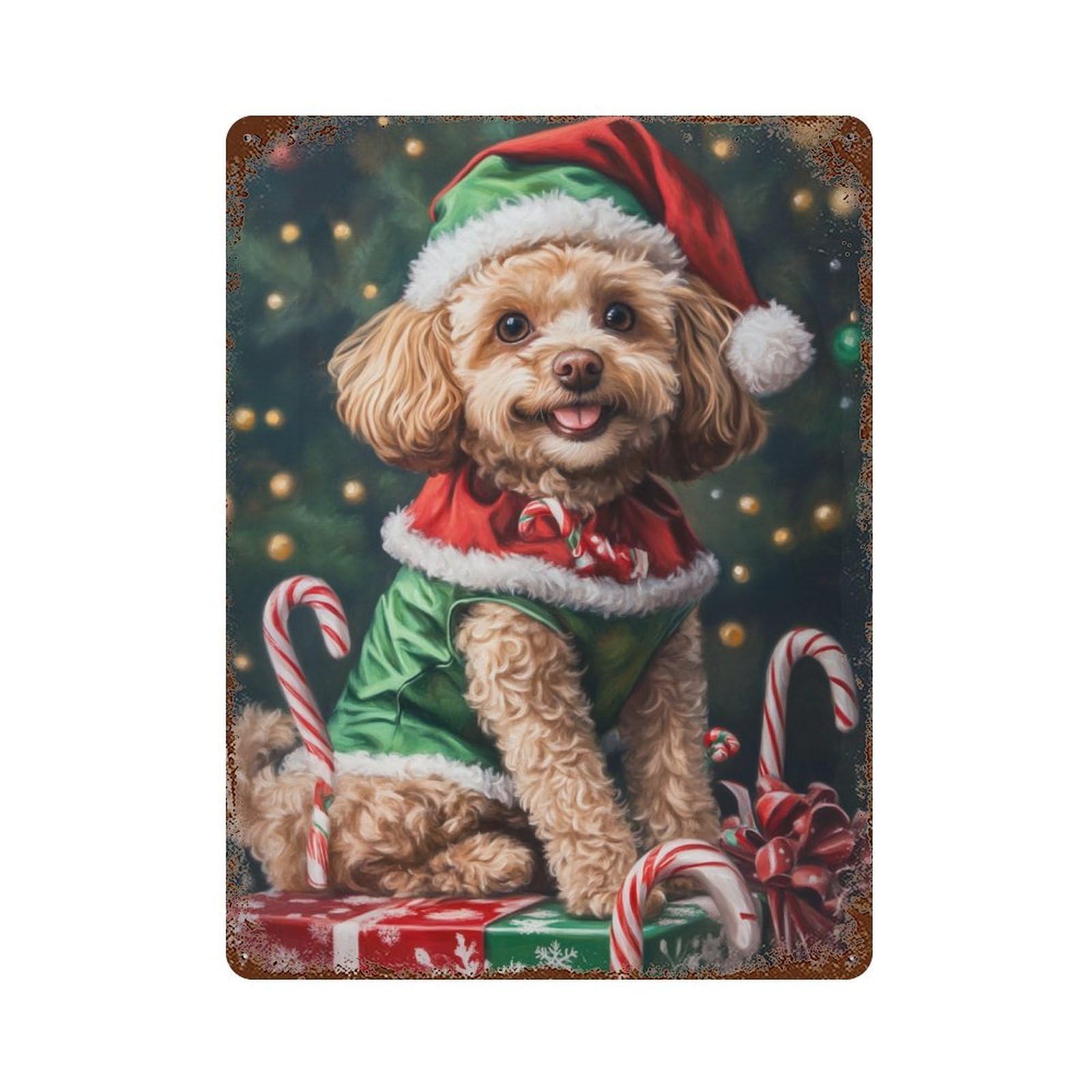 Christmas Poodle with Presents-5 Retro Metal Sign 15.7"x11.8", Industrial Home Decor for Garage, Pub Or Kitchen