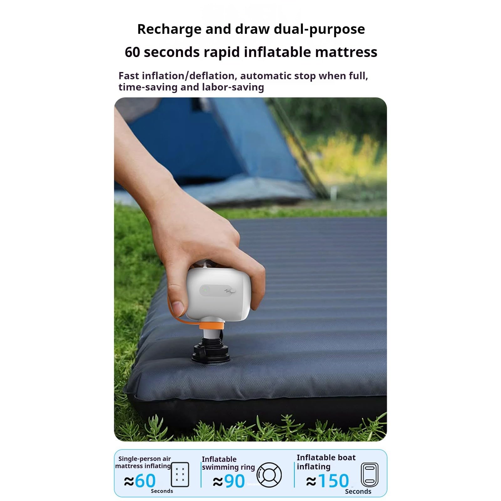 Bomba de aire portátil micro, bomba de aire ultramini de 4 kPa con luz de camping, adecuada para camas flotantes de piscina, anillos de natación y bolsas de almacenamiento al vacío (blanca)