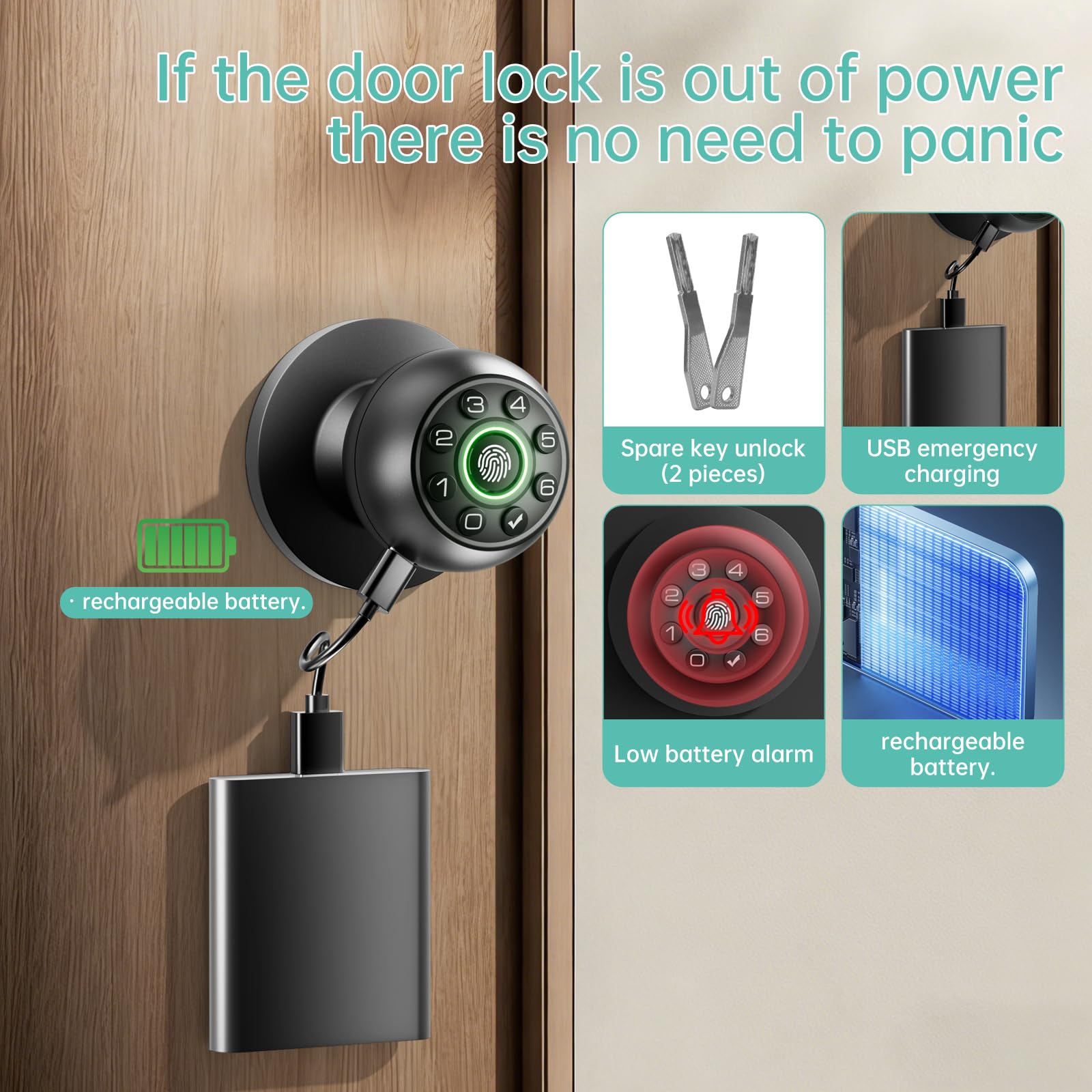 Serrure de porte à empreinte digitale - Bouton de porte intelligent (noir)