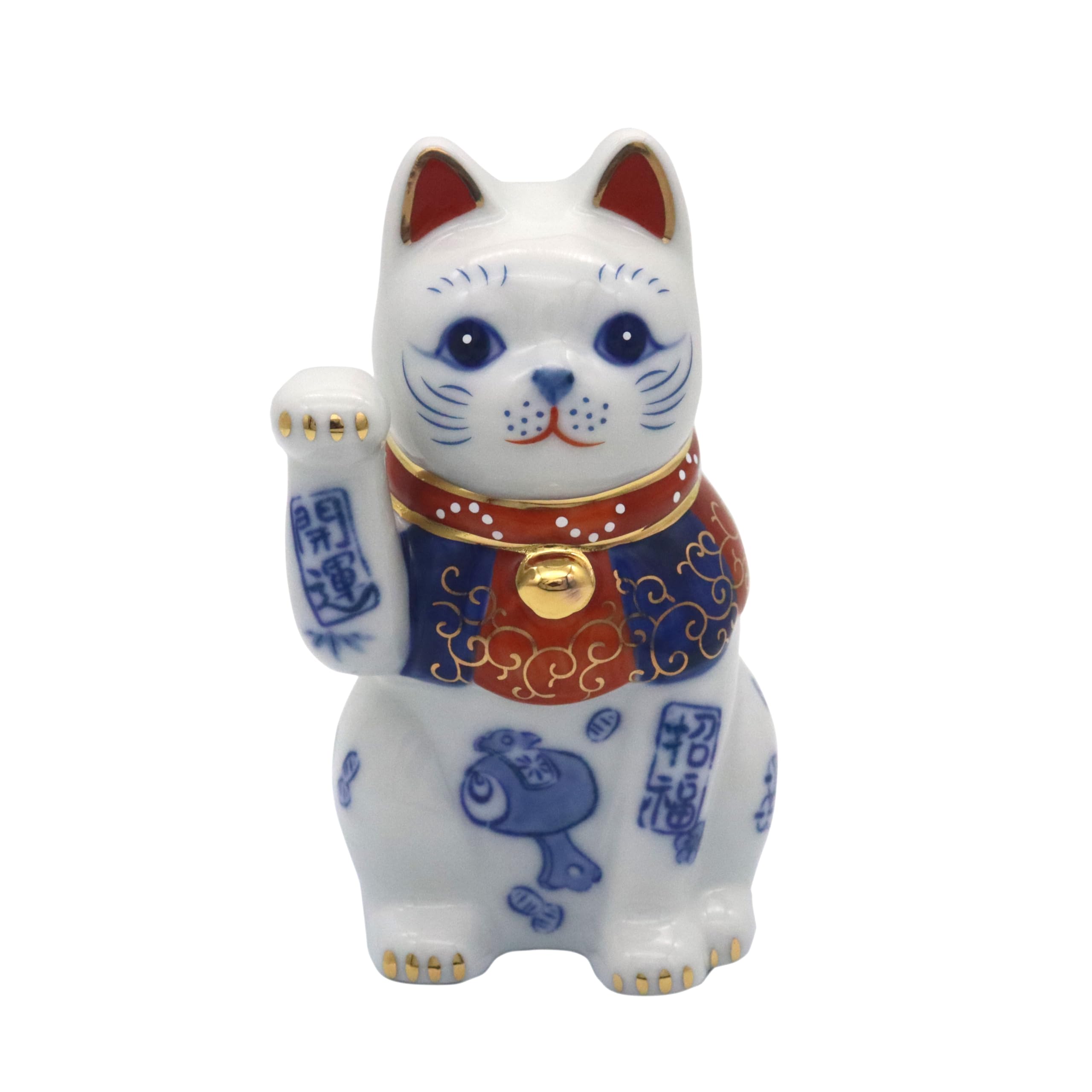 【Amazon.co.jp Exclusive】Yakushi Kiln Maneki Cat (Right Hand Raised, Size 3.5, Total Length 10 cm) Dyed, Good Luck, Fortune (Includes Good Luck Sticker) : Home & Kitchen