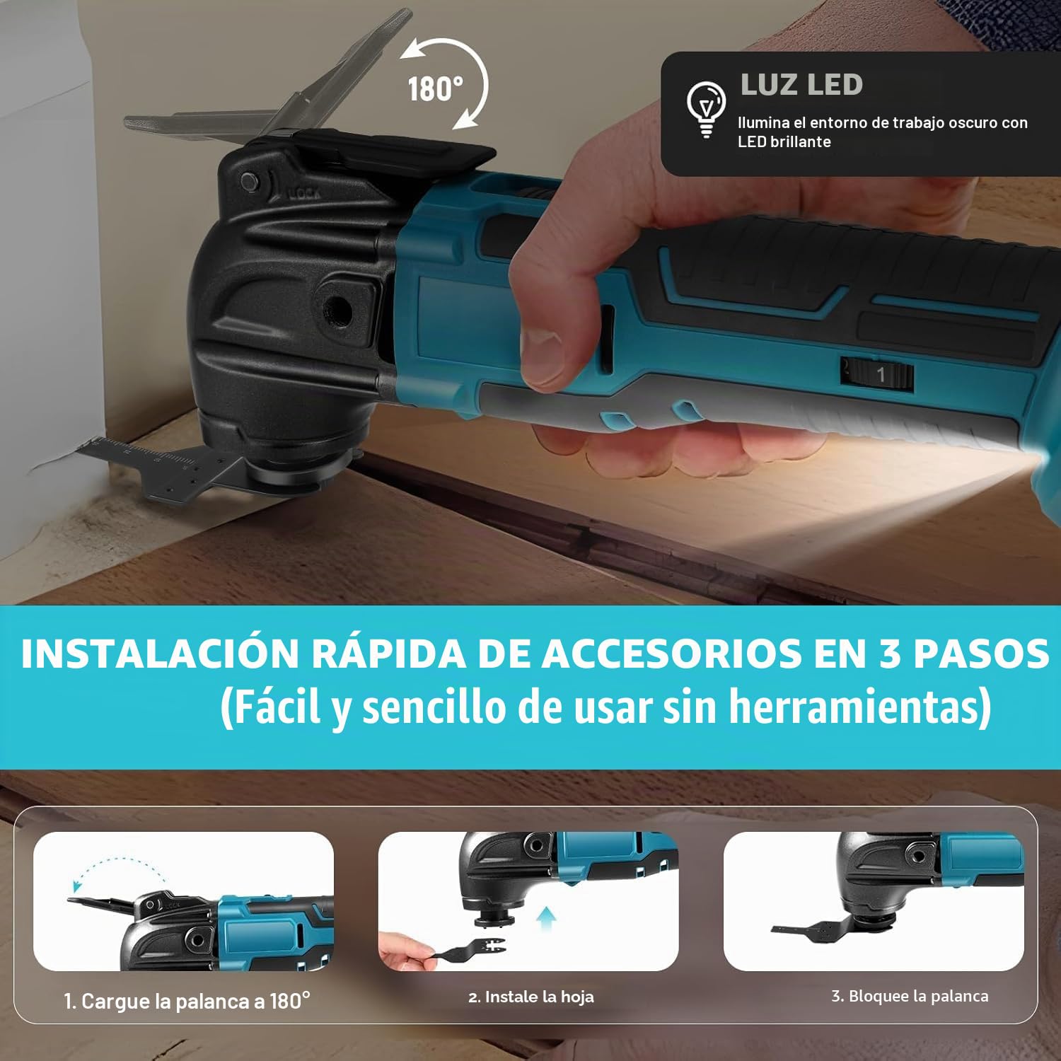 Herramienta oscilatoria, herramienta multifunción con batería para batería de Makita de 18 V Li-Ion, motor sin escobillas de 6 velocidades variables, herramienta oscilante para eliminar, raspar