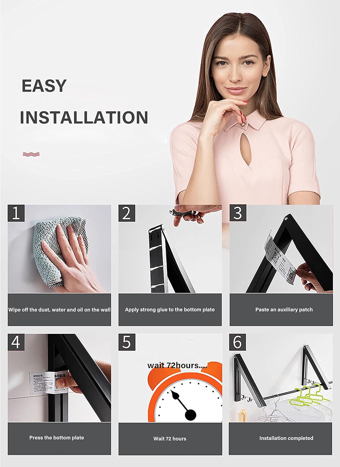 Retractable Clothes Rack Wall Mount, Folding Clothes Hanger Drying Rack, for Laundry Room Closet Storage Bathroom Bedroom Organization (Silver)