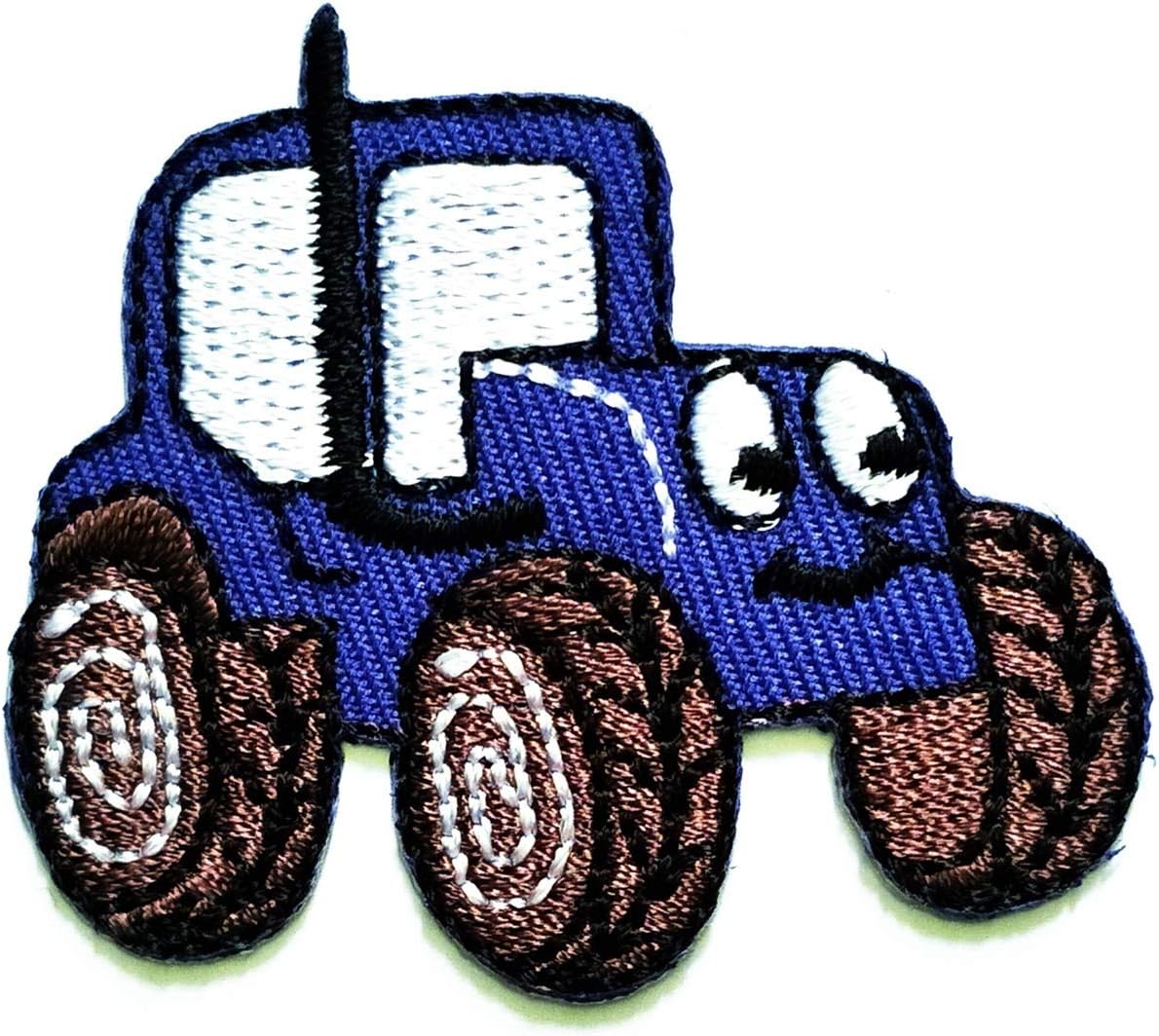 Parche azul de granja de tractor, diseño de coches, apliques bordados, para coser y planchar para coser, parche de tractor, granja, parche de