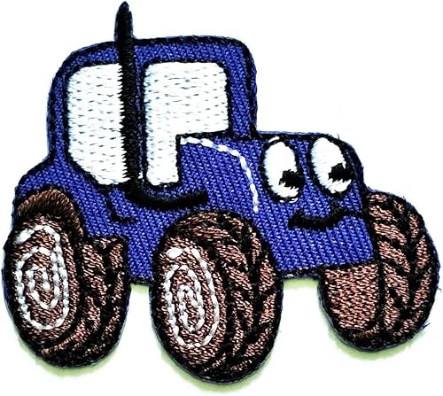 Parche azul de granja de tractor, diseño de coches, apliques bordados, para coser y planchar para coser, parche de tractor, granja, parche de