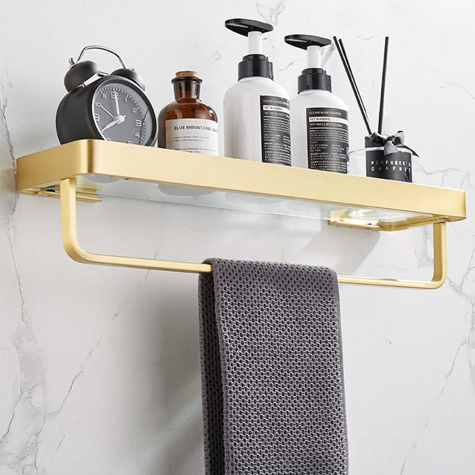 Estante de baño de cristal, estantes de ducha sin taladrar para organizar artículos de tocador y decoración, instalar solución de almacenamiento montada en la pared