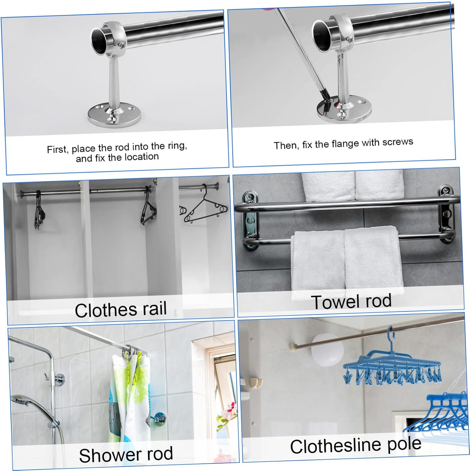 Curtain Rod Brackets 8 Pack Ceiling Mount Heavy Duty No Noise Stainless Steel