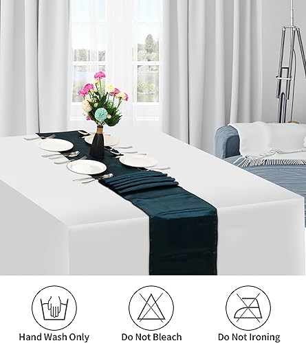 Miniatura 5 de Paquete de 12 caminos de mesa de satén de 12 x 108 pulgadas de largo, camino de mesa de satén verde azulado oscuro para decoración de fiestas,
