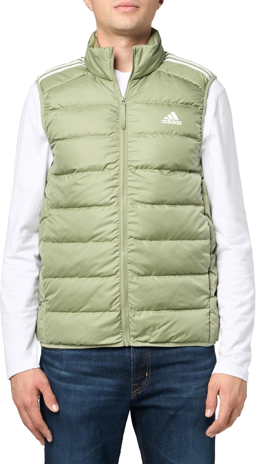 adidas Men's Essentials 3-Stripes Light Down Vest, Tent Green, Small - Image 6