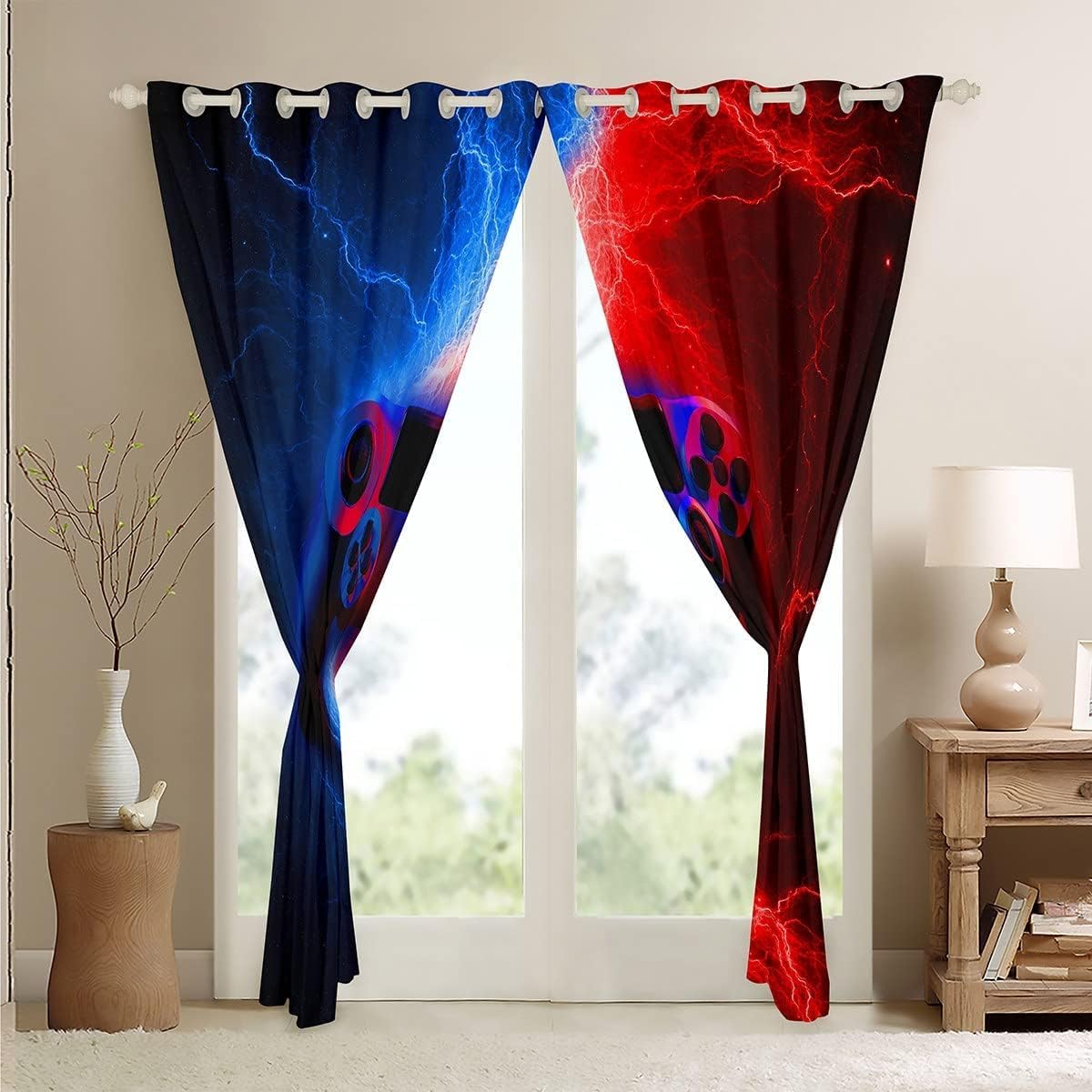 Homewish Kids Teen Boys Gamer Gaming Curtains for Bedroom Lightnings Gamepad Window Curtain Modern Video Games Blackout Curtains for Living Room Curtains & Drapes Home Decor (2 Panels) 66" Wx90 L - Image 4