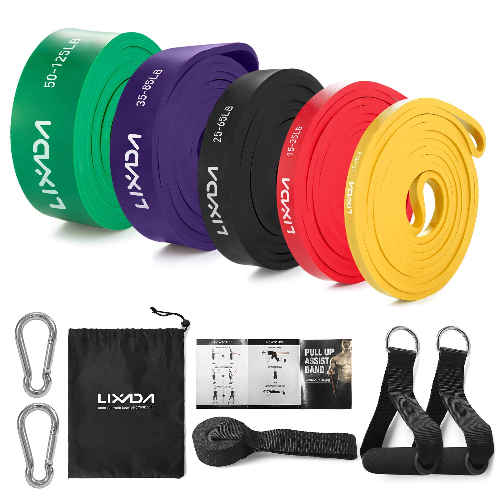 Lixada Fitnessband Widerstandsbänder Set aus Naturlatex mit Türanker Schaumstoff Griffe und Tragetasche für Krafttraining Fitness