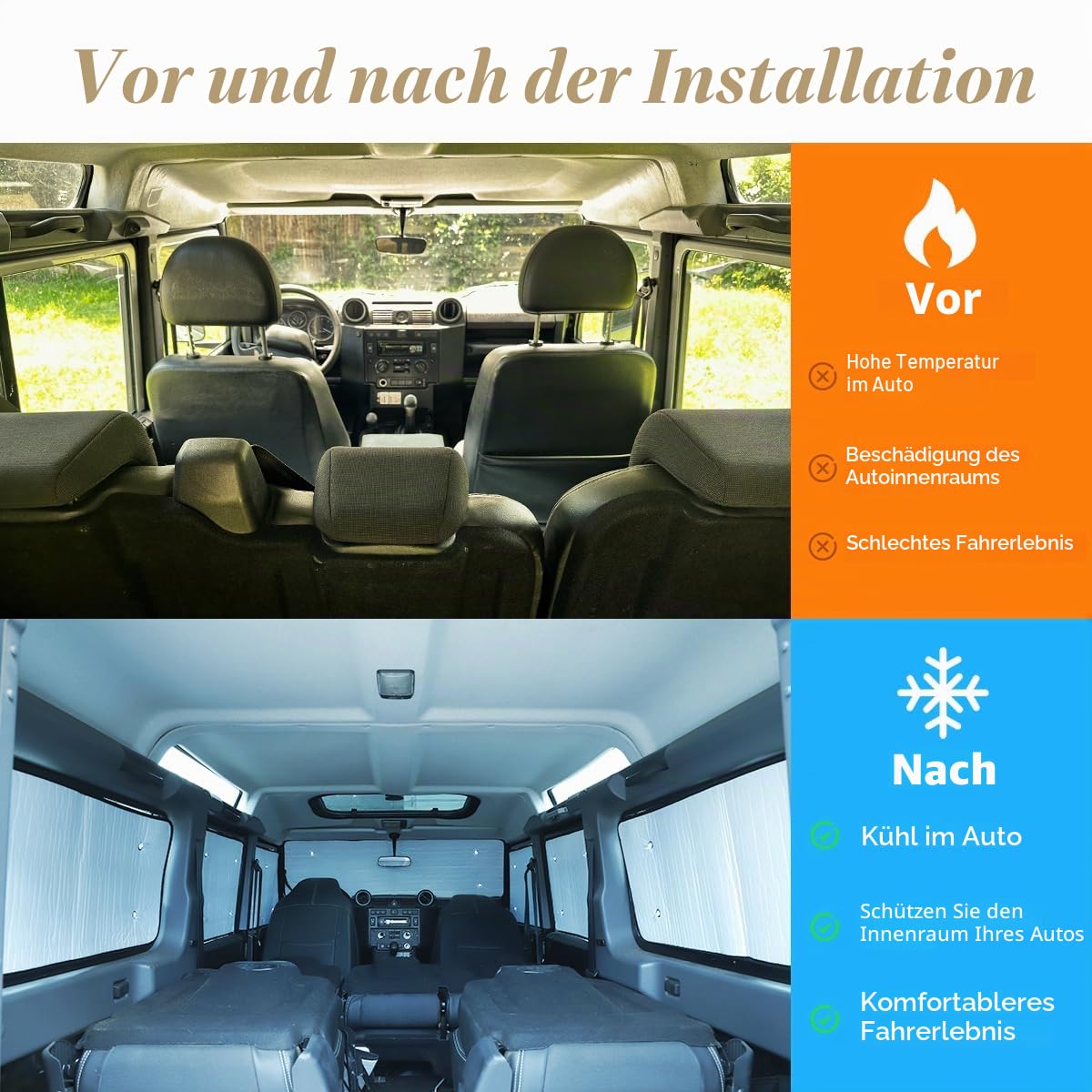 Windschutzscheibe Sonnenschutz Auto Faltbarer UV-Strahlen Reflektor Auto Frontscheibe & Vollfenster Glas Sonnenschutz für LR Defender 90 110 2004-2022 (Für Defender 2004-2018, Vollfensterglas