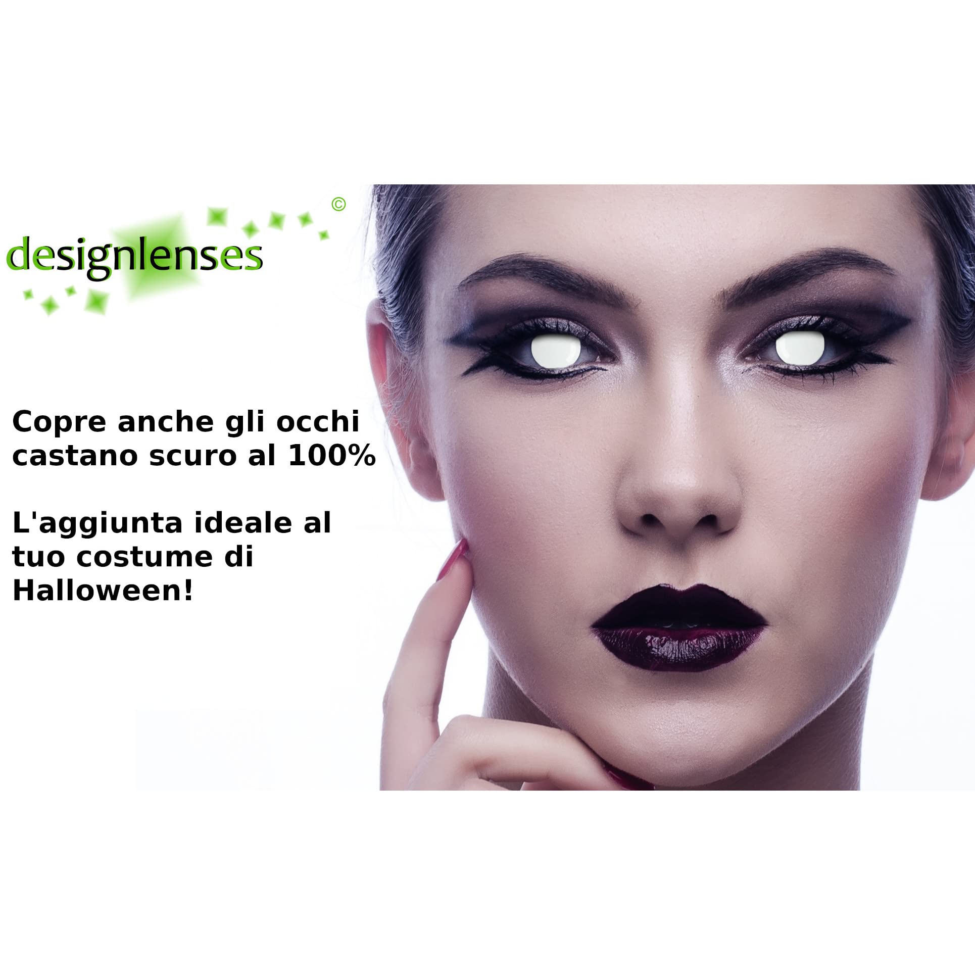 Lenti a contatto colorate bianche per costume di Halloween da zombie, senza gradazione, 1 paio (2 pezzi), lentes colore completamente bianco + custodia per lenti "Blind White"