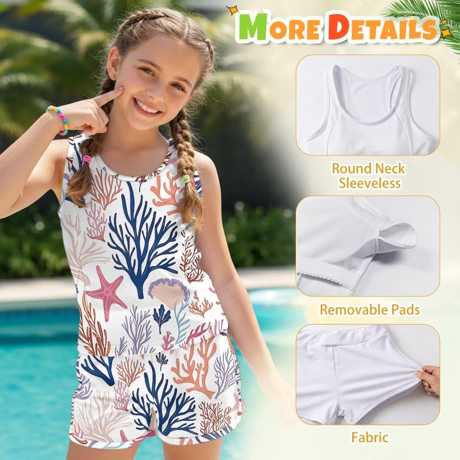 Bathing Suits for Girls Skin-Friendly Tankini Swimsuits with Boyshort Girls Two Piece Swimsuits Size 6-15