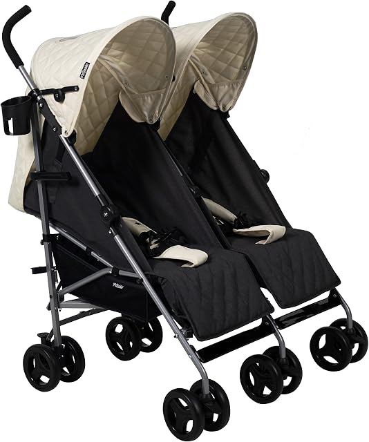 My Babiie MB11 Cream Melange Double Stroller, Easily Folds, Umbrella Fold, Lightweight, Easy to Manoeuvre, Raincover and 2 Cup Holders Included, from Birth to 15kg (Each seat) (Cream Melange)