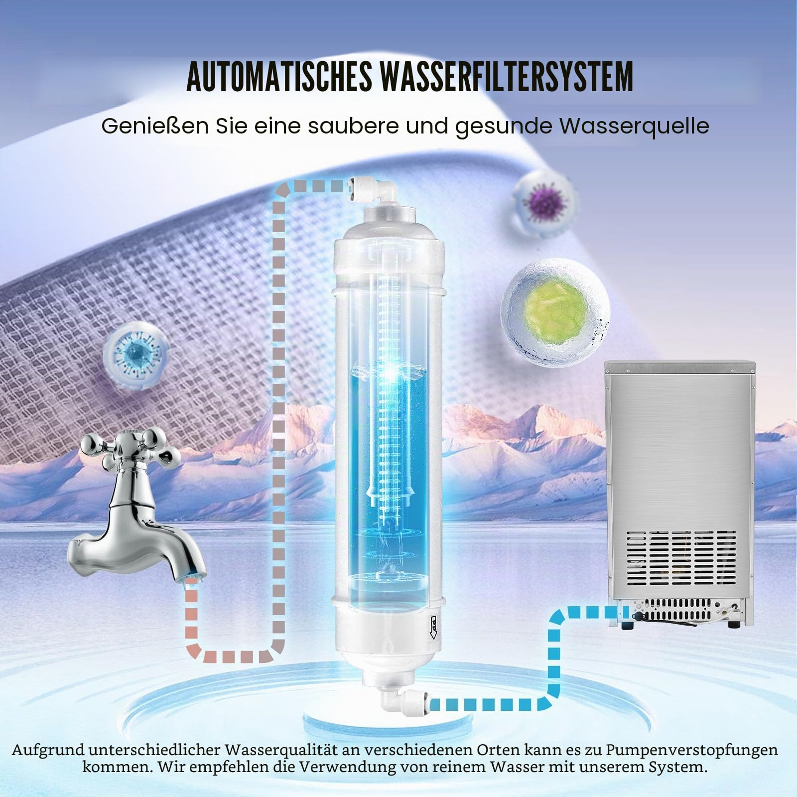 VEVOR Kommerzieller Eiswürfelbereiter Eismaschine 56 kg / 24 h, Leichte Würfeleismaschine 15 kg Eisspeicherkapazität 60 Stk. Eiswürfel, Edelstahl Eiswürfelbereiter inkl. Wasserfilter & Eisschaufel