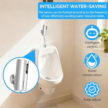 Automatic Sensor Urinal Valve, 15.5x7.3cm Wall Mounted Automatic Toilet Flusher with Motion Sensor Water Saving Auto Urinal Flushing Set for Bathroom Fixtures