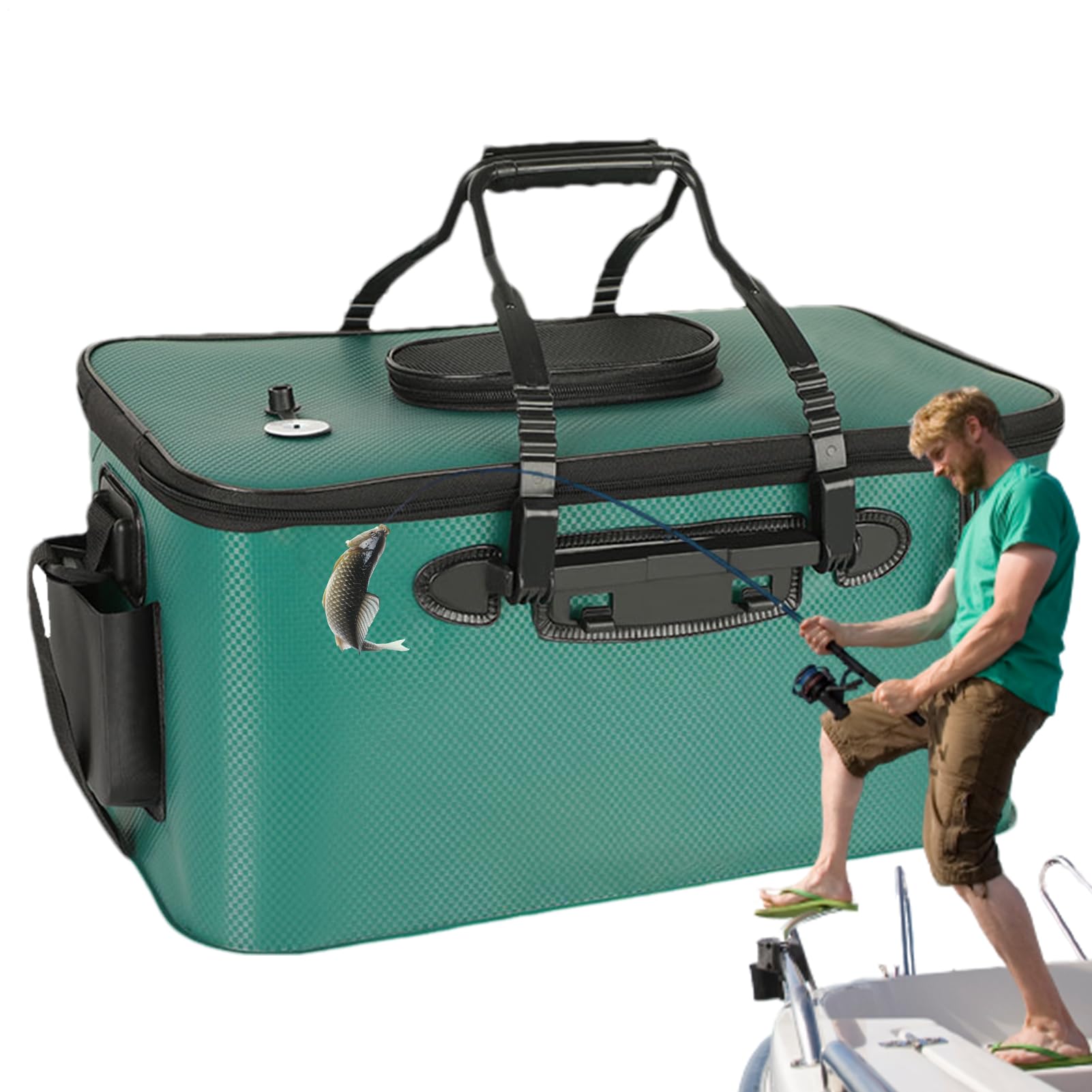 Seau à poisson pliable et étanche avec sangle de transport pour camping