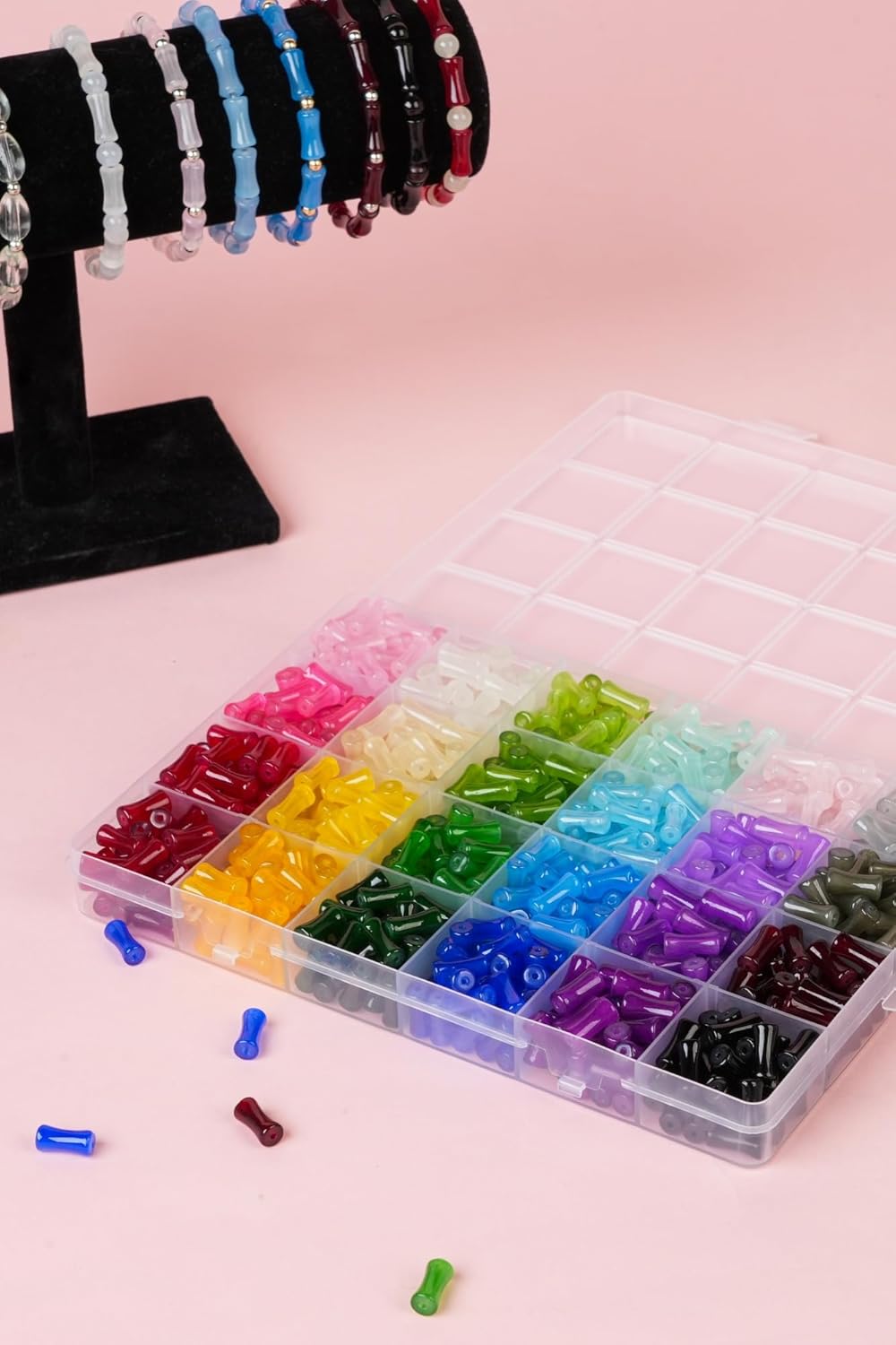 REVKI 1200pcs Glass Beads Bracelet Making Kit, 48 Colors Crystal Beads for Jewelry Making,Strange Shaped Glass Beads for Bracelets and DIY Crafts(Teardrop and Bamboo) - Image 5