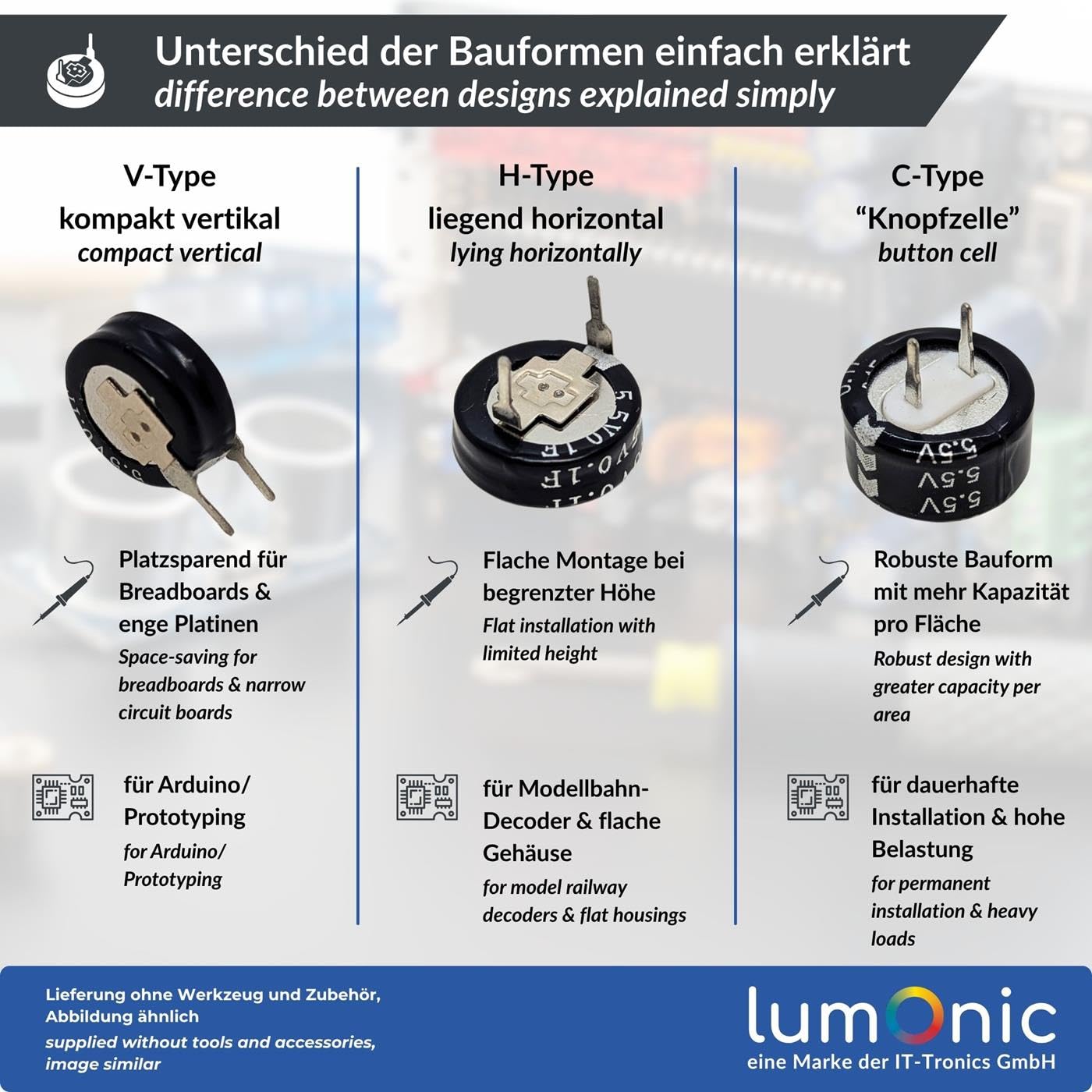 Lumonic Supercap 1,0F 5,5V V-Type EDLC Monoblocco Protezione da sfarfallio Backup PLC Riscaldamento