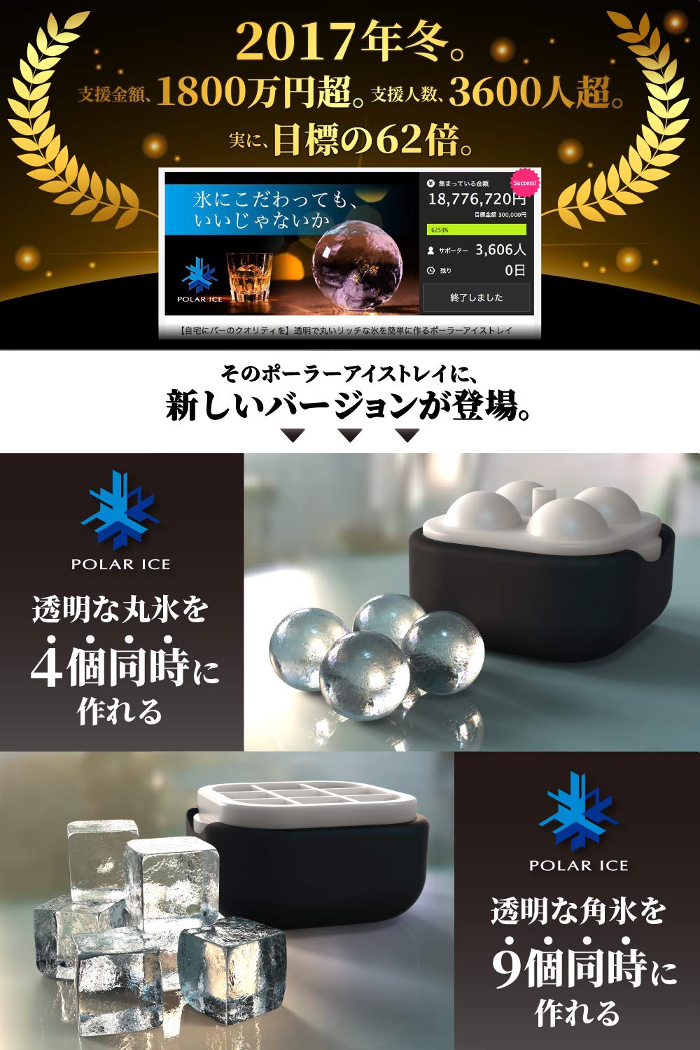 Amazon | ポーラーアイストレイ2 製氷機 透明な丸氷4個同時に