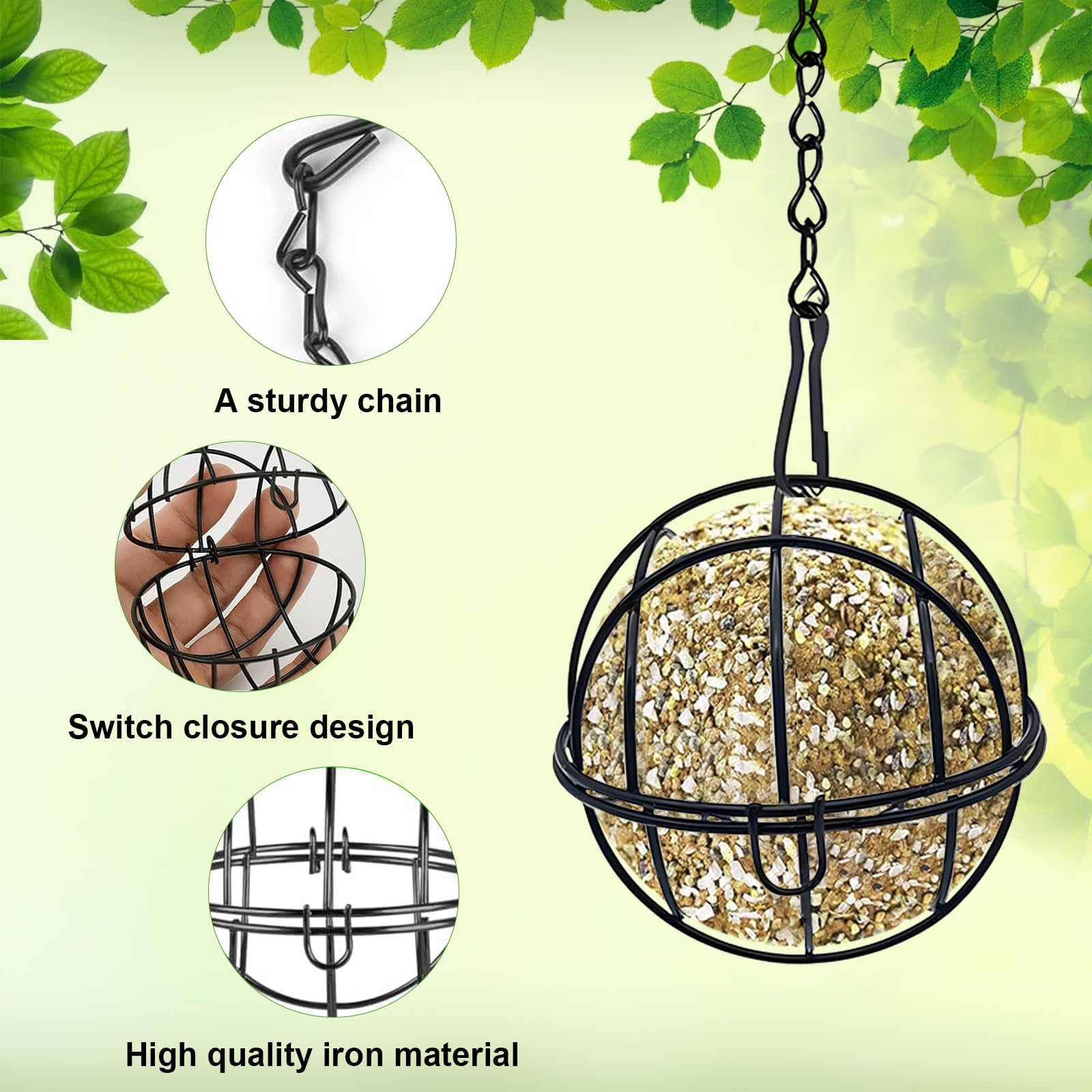 Pizsieat 4 Pcs Fat Ball Feeders Bird Feeders Fat Balls Hanging Station Fat Ball Holders for Birds with 4 S-shaped hooks Metal Suet Ball Holder for Outdoor Garden Wildlife Birds Finch Sparrow Robin - Image 3